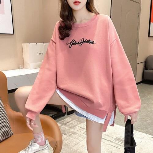 Embroidery Long Women Sweatshirt Spring Autumn Korean Loose Thin Women Coat In Early Autumn Slim Harajuku Sweatshirt Women