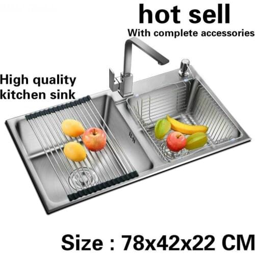 Tangwu Handmade food-grade 304 stainless steel Kitchen sink Double groove thickening deluxe edition 78x42x22 cm