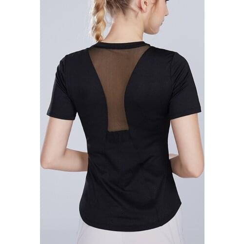 Summer Women Sport Tops Mesh Patchwork Yoga Shirts Solid Short Sleeve Fitness Running T-shirt Elastic Breathable Gym Tops Blouse