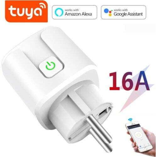 Tuya WiFi EU Smart Plug 16A 220V Adapter Wireless Socket Remote Voice Control Power Monitor Timer Socket for Google Home Alexa
