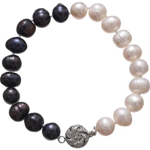 Unique Black and White Pearls Beads 9-10mm Making Design Diy Handmade Bracelets 7inch H655