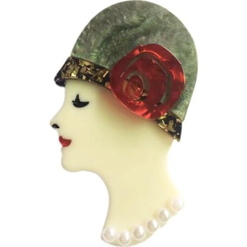 Hat Girl With The Pearl Necklace Brooch Pin Fashion Women Brooches Gift Jewelry