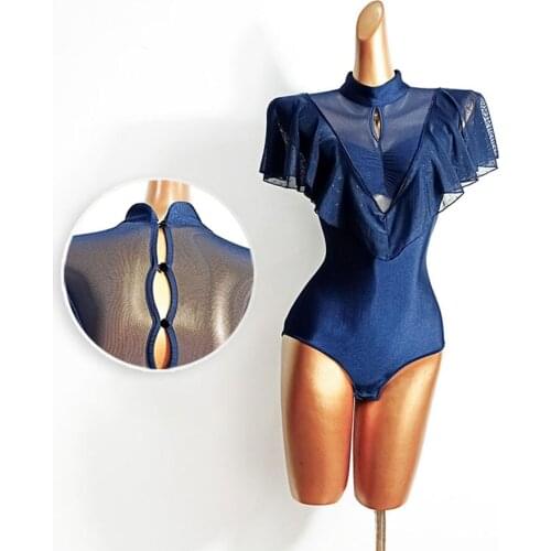 2020 New Latin Dance Dress Women Bodysuit TL593 Lotus Sleeve Patchwork Back Sexy Dancing Tops Latin Dance Costume Latina Dress