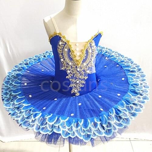Pink/purple/blue Ballet Dress Girls Tutu Ballet Women Dance Dress Gold Lace Ballerina Diamond Professional Performance Costume