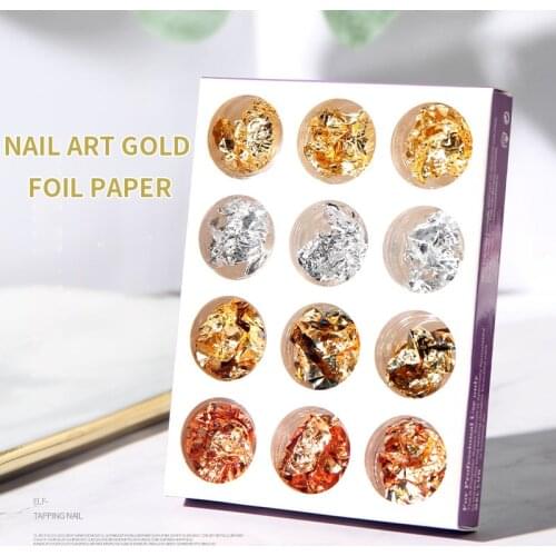12PC/set Nail Art Shiny Foil Leaf Gold Flakes Chunky Glitter Body Makeup Art Decor New Stickers Paper for Nails DIY Design