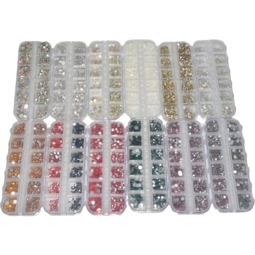 2000pcs Mixed 3D Rhinestones Nail Art Decorations Crystal Gems Jewelry Gold AB Shiny Stones Charm Glass Manicure Accessories