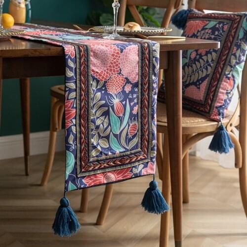 30x180/30x220cm retro light luxury printed table runner decorative tassel tablecloth decoarative table towel
