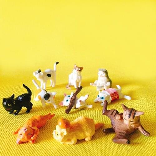 New~10Pcs/cat kitty/miniatures animals/lovely cute/fairy garden gnome/moss terrarium decor/figurine/diy supplies/model/toy
