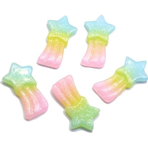 Glitter Gradient Cute Resin Rainbow Meteor Flatback Cabochon Scrapbook Diy Star Rainbow Hair Bow Tie Phone Decoration