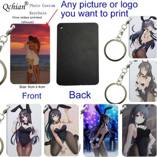 Photo custom Sexy Cartoon Girl Sakurajima Mai Keychain Key Ring Pendant Chain Hand Bag Accessories Fashion Keychain 6cm*4cm