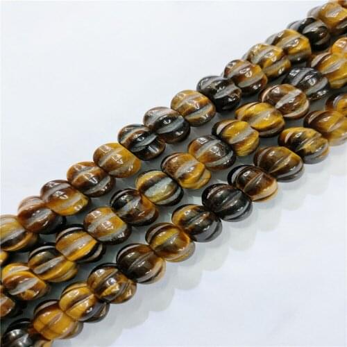 1 Strand 50Pcs 12x8mm Natural Brown Tiger Eye Gem Pumpkin Loose Beads For DIY Jewelry Making Accessories 15.5Inch