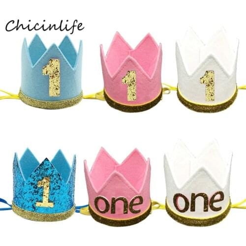 Chicinlife One 1 Boy Girl Crown Headband 1st Birthday Party Decoration Kids one year old Birthday Hat Headband Baby Shower Party