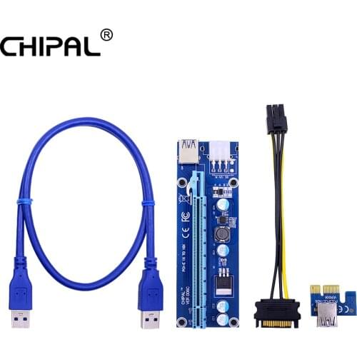 CHIPAL 10pcs VER006C 0.6M PCI-E Riser Card PCI Express PCIE 1X to 16X Extender USB 3.0 Cable 6Pin Power for Bitcoin Mining