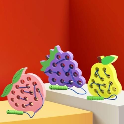 Montessori Kids Wooden Lacing Weaving Block Travel Game Fine Motor Skills Activity Build Basic Life Skill Toy Gift Toddlers