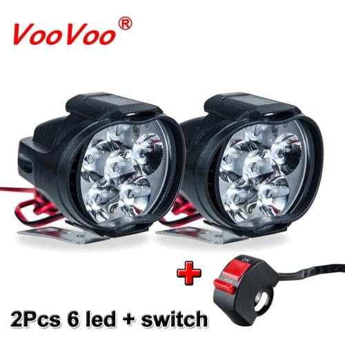 VooVoo 2Pcs 6 LED Motorcycle Light Headlight Assembly 10W 1000LM+Switch Universal Scooter Fog Spotlight 6000K White Car DRL Lamp