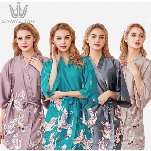 Sexy Large Size Silk Robe Satin Bathrobe Women Wedding Bride Bridesmaid Robes 2021 New Style Summer Sleepwear Dressing Gown