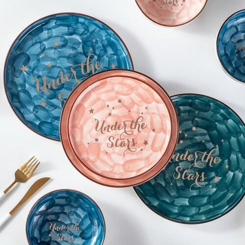 Starry Sky Ceramic Dinner Plates Hand-painted Cutlery Steak Plate Soup Salad Rice Bowl Serving Tray Household Tableware Utensils