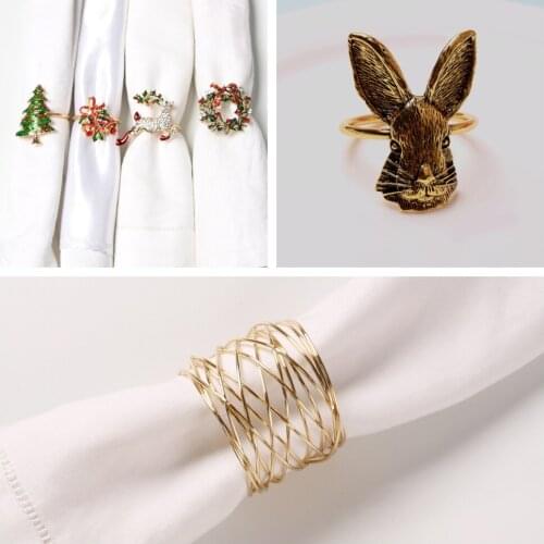 Wedding Napkin Ring, Gold Serviette Buckle Holder Napkin Rings Easter Bunny Rabbit Ears Christmas for Casual Formal Home