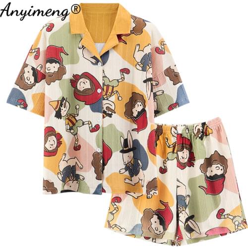 Two Piece Set Womens Fashion Home Clothing Korean Pijamas Texture Cotton Fabric Cardigan Button Front Pajamas Casual Sleepwear