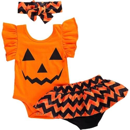 0-18M Newborn Baby Girls Clothes Set Infant Short Sleeve Halloween Cosplay Bodysuit + Striped Shorts + Headband Outfits