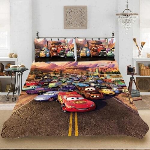 Disney Lightning McQueen Car Color Print Bedding Set To Decorate A Childs Bedroom with A Soft Duvet Quilt Cover and Pillowcase