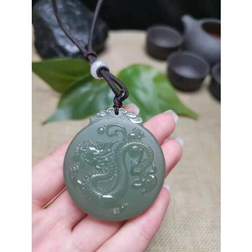 Natural hetian jade A green jade pendant handcarved dragon jade pendant jadeite jade necklace jewelry women men necklace