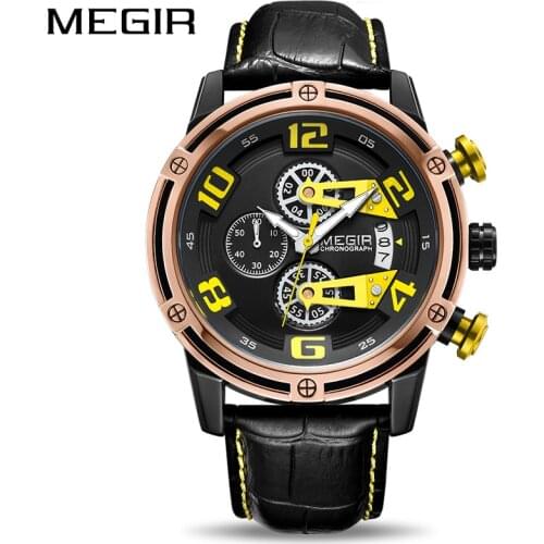 MEGIR Creative Sport Men Watch Leather Chronograph Quartz Wrist Watches Men Army Military Watch Reloj Hombre Relogio Masculino