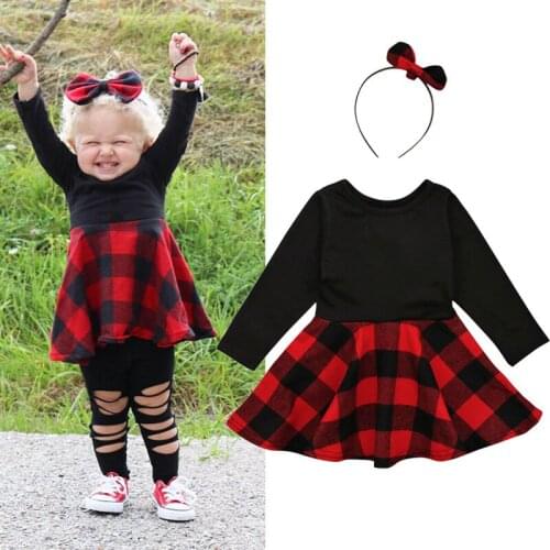 Fashion Baby Princess Dresses Kids Dresses for Girls Toddler Girls Plaid Dress without Headbands Infant Clothes Outfits Set