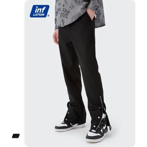 INFLATION Black Skinny Pants Men Streetwear Trendy Zipper Leg Opening Hip Hop Pants Men Slim Fit Casual Pants Male Trousers
