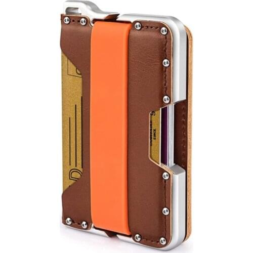 Genuine Cow Leather Mini Card Wallet Men Metal ID Bank Cardholder Business Badge Aluminum Credit Card Holder Small Aviator Purse