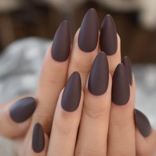 Pure Brown-black Press-On False Nails Ideas Designer Almond Nagels Addictable Faux Ongles 24CT