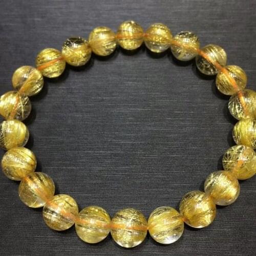 Top Quality Natural Brazil Gold Rutilated Titanium Quartz Crystal Bracelet 8mm Woman Man Round Beads Bangle Wealthy AAAAAAA