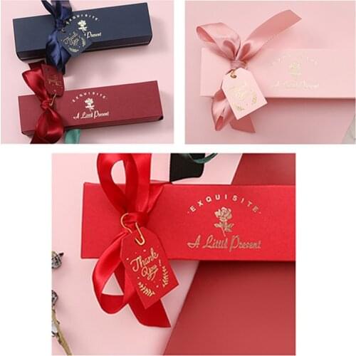 New Rectangular Gift Box With Ribbon Paper Candy Box Wedding Favor Packaging Box Quantity contains 10pcs Boxes + Ribbons