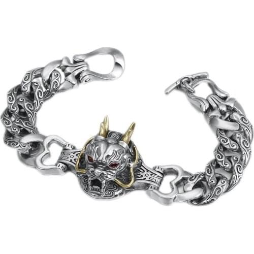 BOCAI New Real Pure S925 Silver Jewelry personality domineering leading retro Man thick Bracelet