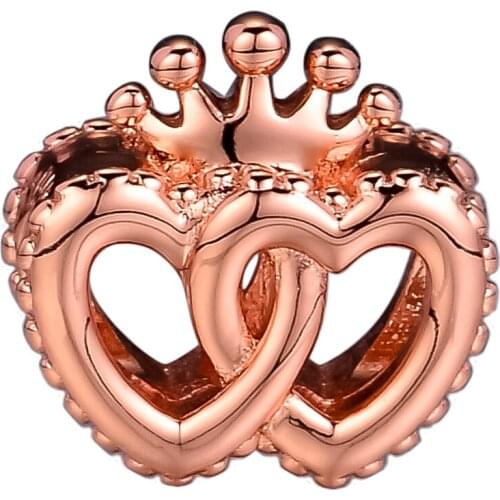 Wholesale 925 Sterling Silver Rose Gold United Regal Hearts Charms Fits Original Bracelet DIY Beads for Jewelry Making Berloque