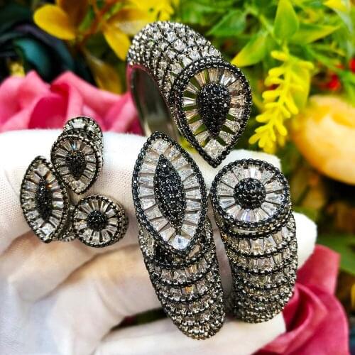 SORAMOORE Be Original Geometric Sparkling Big Bangle Ring Jewelry Set Women Girl Gift High Quality Cubic Zirconia Accessories