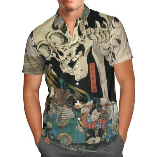 Samurai 3D Beach Hawaiian 2021 Summer Skull Vintage Shirt Short Sleeve Shirt Streetwear Oversized Camisa Social Chemise Homme