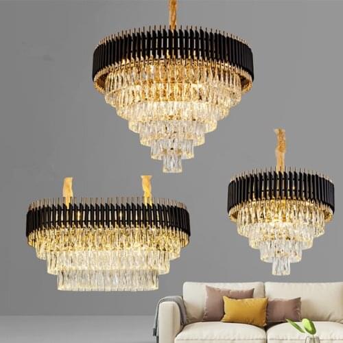 Nordic crystal Luxury Large Chandelier Modern round Black Chandelier for Restaurant Indoor Decor Kitchen home interior Hotellamp