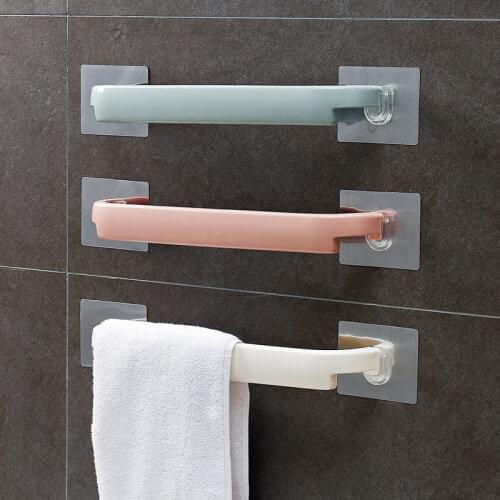 Self-adhesive Towel Holder Rack Wall Mounted Hanger Bathroom Towel Bar Shelf Roll Holder Hanging Hook Bathroom Organizer