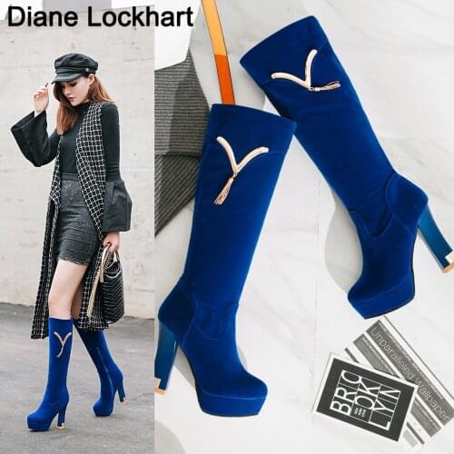 Platform Knee High Boots Women Shoes Woman Fashion Super High Heels Winter Party Tassel Boots Female Pleated Botas Mujer Bottine