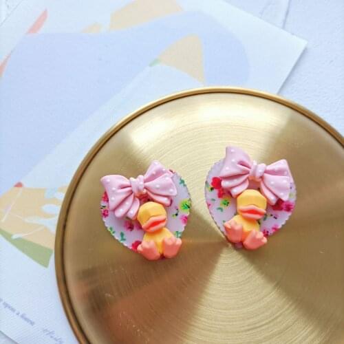 ZiccoWong Fashion Korean Sweet Heart-shaped Bow Earstud Earrings Lovely Cartoon Duck Stud Earring Fashion Trend Female Jewelry