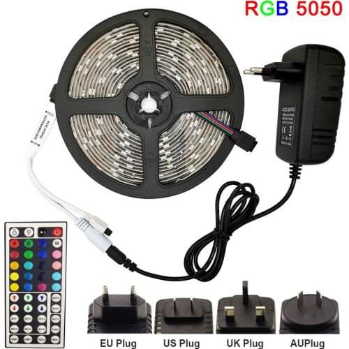 LED Strip Light RGB 5050 SMD 2835 Flexible Ribbon fita led light strip RGB 5M 10M 15M Tape Diode DC 12V+ Remote Control +Adapter