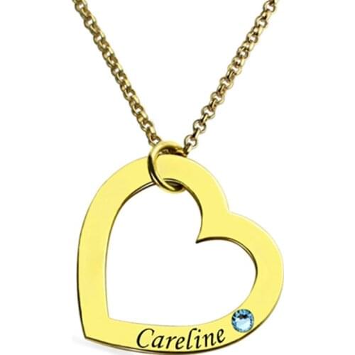 Uonney Dropshipping Personalized Name Heart Necklace with Birthstone Custom Love Necklace with Birthstone