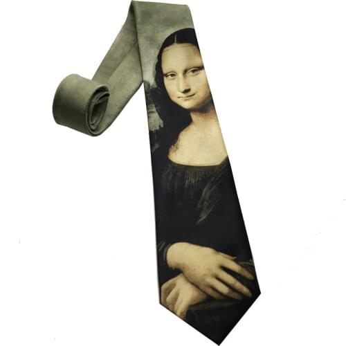 Vintage Mona Lisa Soft Tie 9cm Classic Oil painting pattern Music Necktie Woven Ties for Best Men Wedding Ascot Drop shipping