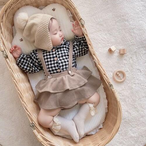 Vintage Baby Girl Overall Shirt Set Clothes Autumn Linen Girls Floral Blouss , Romper , Dress Newborn Baby Girls Strap Outfits