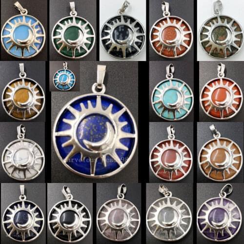 Jaspe Opal Goldstone Blue Sand Carnelian Crystal Malachite Lapis Lazuli Tigers Eye Howlite Aventurine Sun Pendant Bead WB554BC