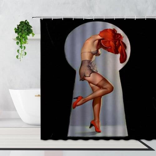 Beautiful Sexy Woman Shower Curtain Bathing Girl Retro Design Bathroom Curtains Set Bathtub Screen Polyester Washable With Hooks