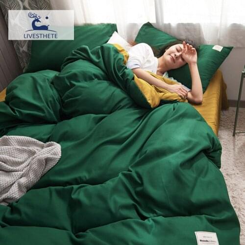 Liv-Esthete Green Duvet Cover Yellow Bed Linen Bedclothes Double Bedding Set Bed Linen Set Adult Japanese Style Bedspread