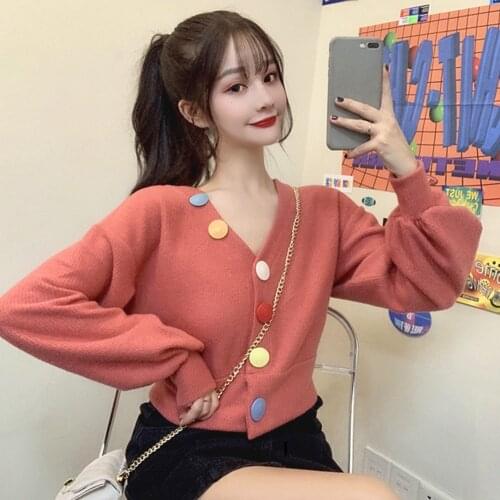 Sannian Women Shirt Korean Autumn New Small Short Coat Color Button Lantern Sleeve Long Sleeve Cardigan Blouse Women Shirt Tops