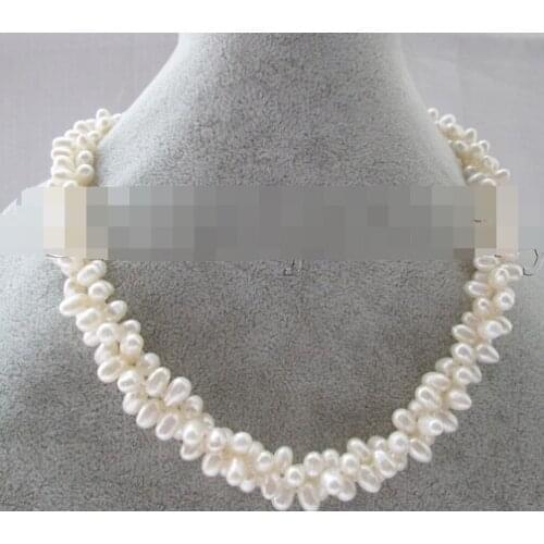 08148 Beautiful 3row 8mm white baroque rice freshwater pearl necklace
